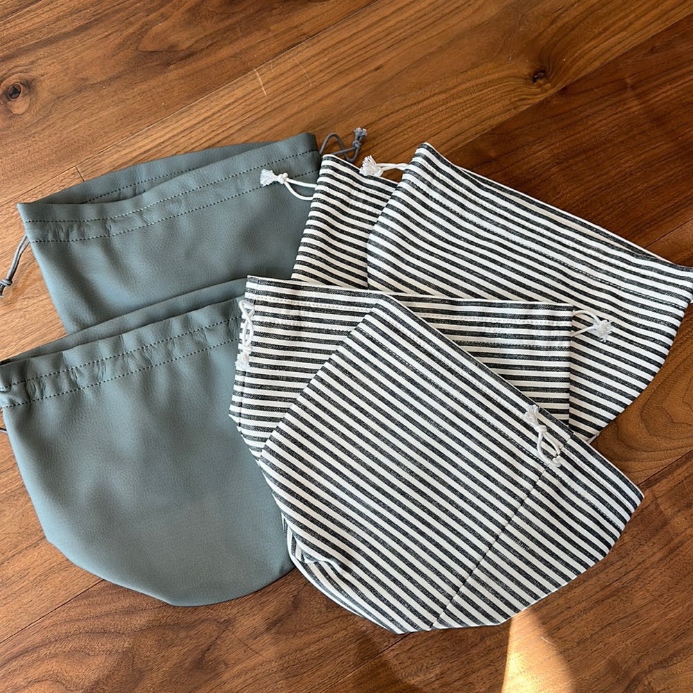 Gathre Leather Drawstring Pouches, Striped and Grey LIKE NEW